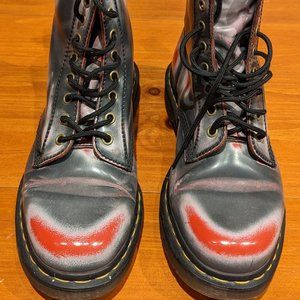 Dr Martens 8-hole boots with red & grey pattern